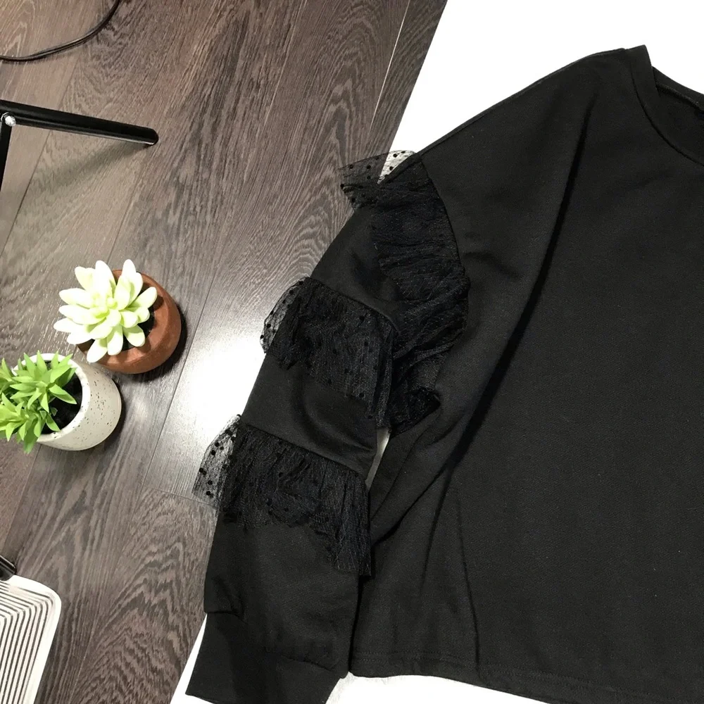 Forever 21 Black Lace Sweatshirt - Size 3X - Picture 10 of 11